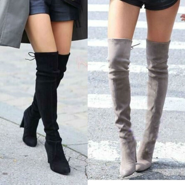 New Fashion Women's Over Knee High Boots Winter Vintage Suede High .