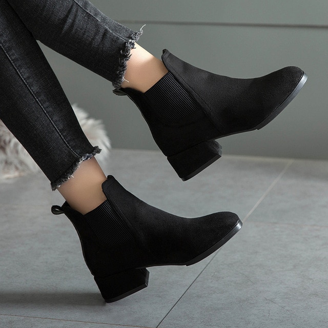 Winter Boots Women 2018 Black Ankle Boots for Women Thick Heel .