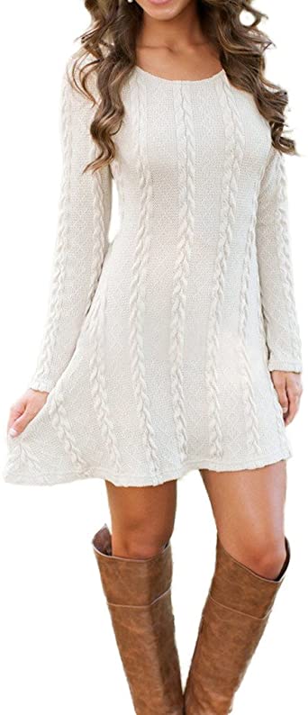 Mansy Womens Knitted Crewneck Sweater Dress at Amazon Women's .