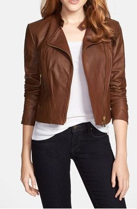 Women Genuine Leather With Zipper Closure - Brown | Leather jacket .