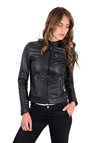 Amazon.com: Women's Italian Leather Jacket Black Genuine Lamb .