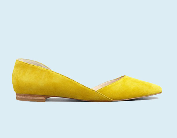shoes, flats, pointed toe, yellow, yellow shoes, yellow flats .