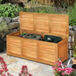 Gymax Acacia Wood Deck Box 47 Gallon Garden Backyard Storage Bench .