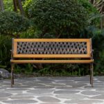 Gardenised Outdoor Classical Wooden Slated Park Bench, Steel frame .