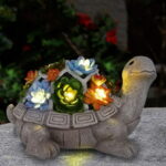 Goodeco Solar Garden Outdoor Statues Turtle with Succulent and 7 .