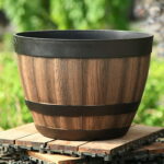 Ludlz Wooden Whiskey Barrel Planter Round Wooden Garden Flower Pot .