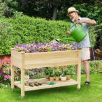 Gymax Raised Garden Bed Wood Elevated Planter Bed with Lockable .