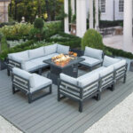 Cheltenham Aluminium 8 Seater Sofa Set Including Fire Pit Table .