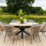 Open Weave Country Rope All Weather Chairs & Round Teak Table .