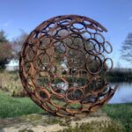 Large Metal Rusty Garden Modern Art Decorative Open Sphere .