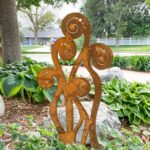 Abstract Metal Yard Decor Garden Stakes, Organic Fiddlehead Fern .