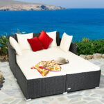 Costway Outdoor Patio Rattan CONVERTIBLE Daybed COUCH Pillows .