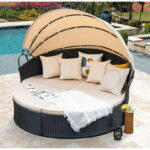 Homall Outdoor Daybed with Retractable Canopy Sectional Rattan .