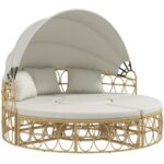 Outsunny 4 Piece Round Outdoor Daybed With Canopy, Cushioned Pe .