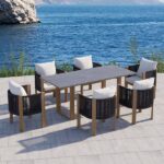 7 Pieces Modern Outdoor Dining Set with Rectangle Table and Woven .