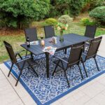 PHI VILLA 7-Piece Black Metal Patio Outdoor Dining Set with .