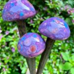 Garden Decor, Ceramic Mushroom Stakes, Purple Outdoor Garden .