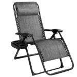 Costway Black Steel Folding Recliner Outdoor Oversize Patio Heavy .