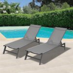 AUTMOON Gray Reclining Aluminum Outdoor Lounge Chair (2-Pack .