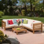 Noble House Oana Teak Brown Finish 4-Piece Wood Outdoor Sectional .