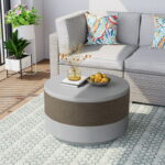 COSIEST Outdoor Lightweight Concrete Round Grey Coffee Table .