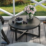 COSIEST Outdoor Patio 31.5" W x 12" H Dark Grey Round Coffee Table .