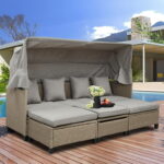 4 Piece Outdoor Daybed, PE Rattan Patio Daybed, Patio Sofa Set .