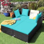 Gymax Wicker Patio Daybed Loveseat Sofa Yard Outdoor with .