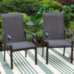 PHI VILLA Rattan Metal Outdoor Dining Chair with Wave Armrest High .