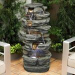 33 in. Tall Indoor/Outdoor Rock Tiered Water Fountain Freestanding .