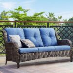 Gymojoy Carolina Brown Wicker Outdoor Patio Sofa Couch with Blue .