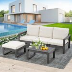 EROMMY 3-Piece Plastic Outdoor Sectional Sofa with Creamy-White .
