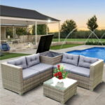 Rattan Patio Sofa Set, 4 Pieces Outdoor Sectional Furniture, All .