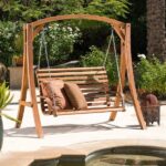Noble House Tulip 76in. 2-person teak stained Wood Patio Swing .