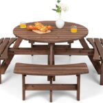 Amazon.com: Tangkula 8 Person Wood Picnic Table, Outdoor Round .