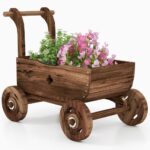 Tangkula Wooden Wagon Planter Box Decorative Garden Planter W .