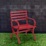 PHI VILLA Modern Slatted Steel Patio Red Single Seat Garden Bench .