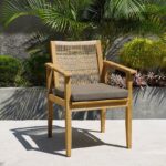 Mebbin | Grey, Teak Wooden Outdoor Dining Chair With Arms | 719.97 .