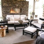 New Black and White Outdoor Patio Furniture With Stone Firepla