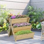 Outsunny Light Brown Wood Raised Garden Bed, Freestanding Planter .